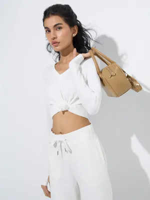Studiofit White Ribbed-Textured T-Shirt