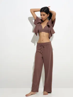 Superstar Brown Waffle-Textured High-Rise Pants