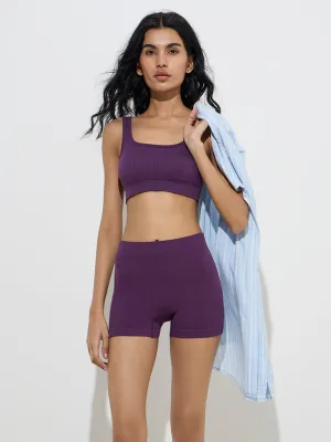 Superstar Plum Knit-Textured Boy Shorts Brief