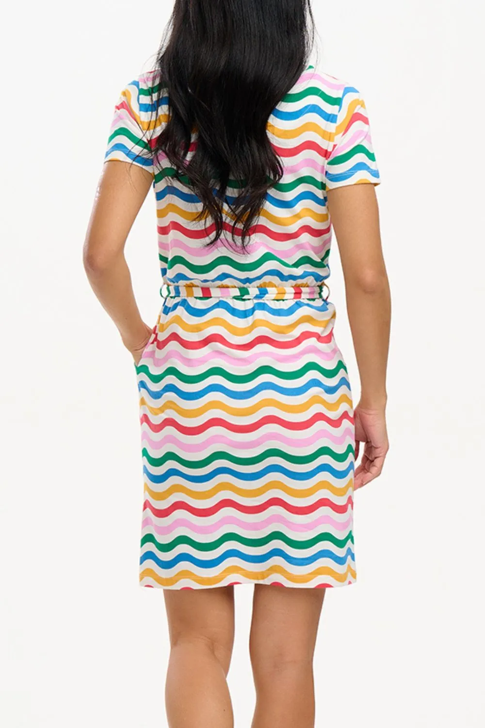 Terri Jersey Mini Dress - Multi. Wavy Rainbow Stripes