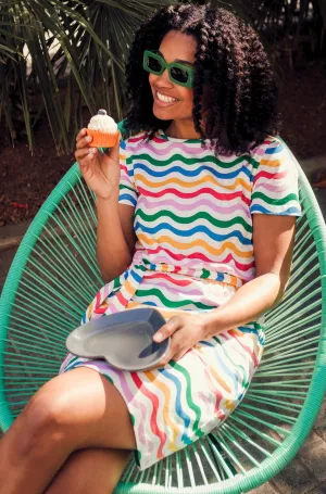 Terri Jersey Mini Dress - Multi. Wavy Rainbow Stripes