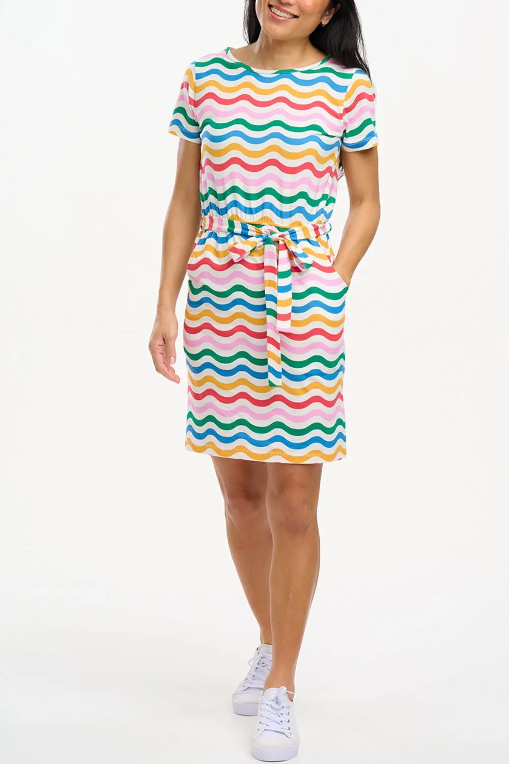 Terri Jersey Mini Dress - Multi. Wavy Rainbow Stripes