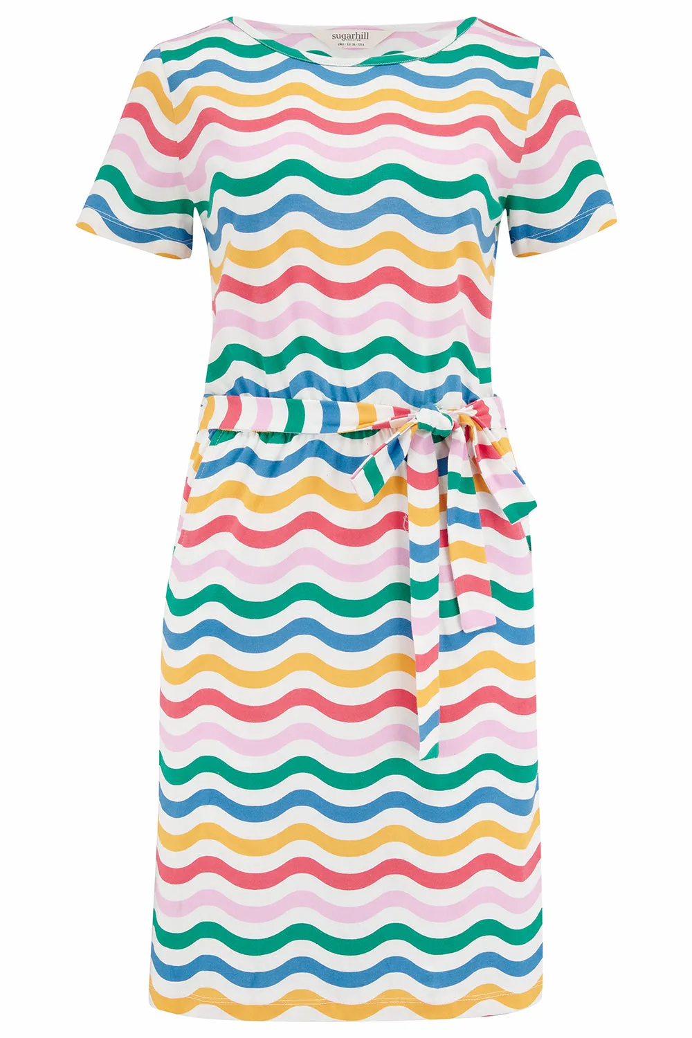 Terri Jersey Mini Dress - Multi. Wavy Rainbow Stripes