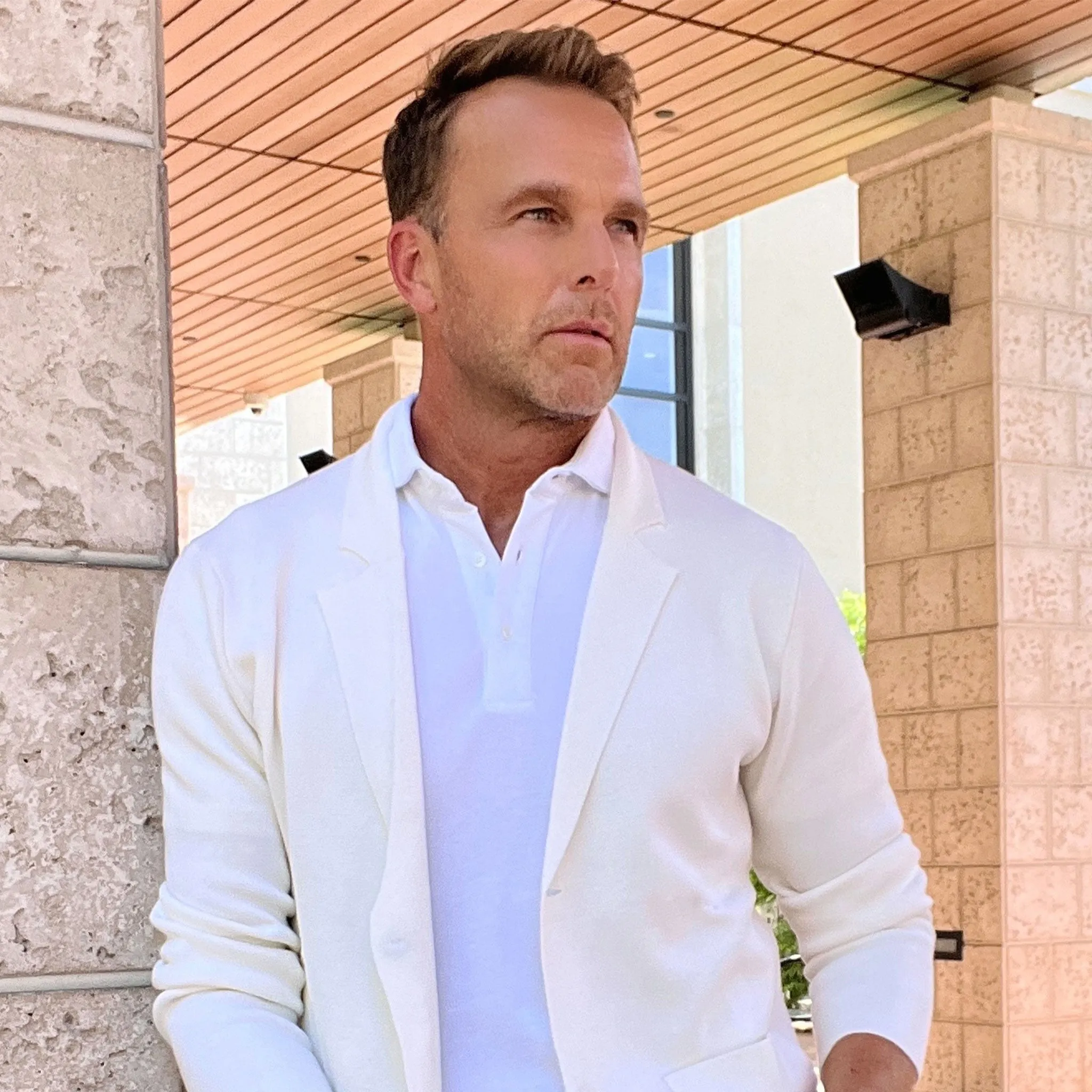 The Milano Deconstructed Knit Swazer - Off White Merino Blend Sweater Blazer