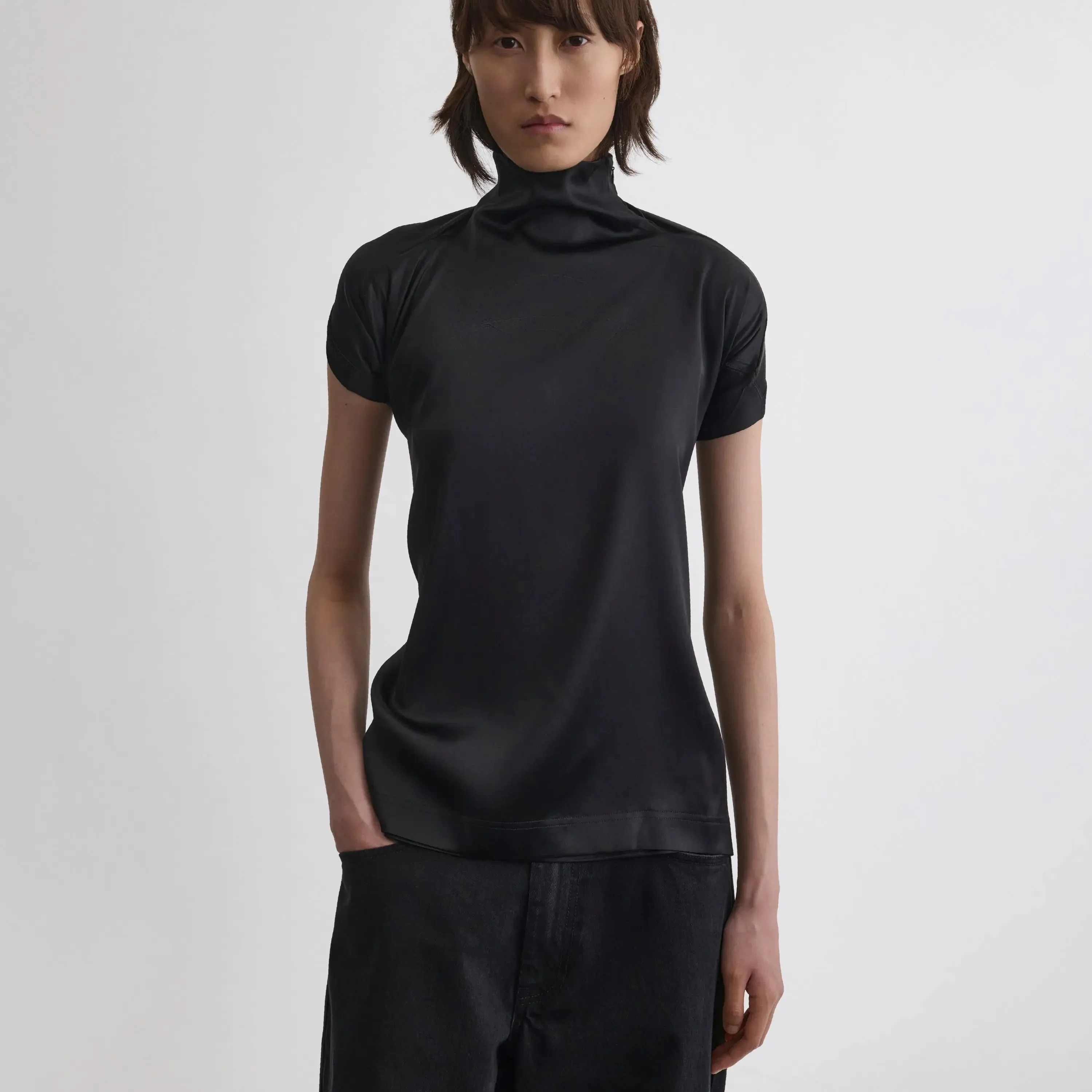 TIE BACK TOP | black silk satin