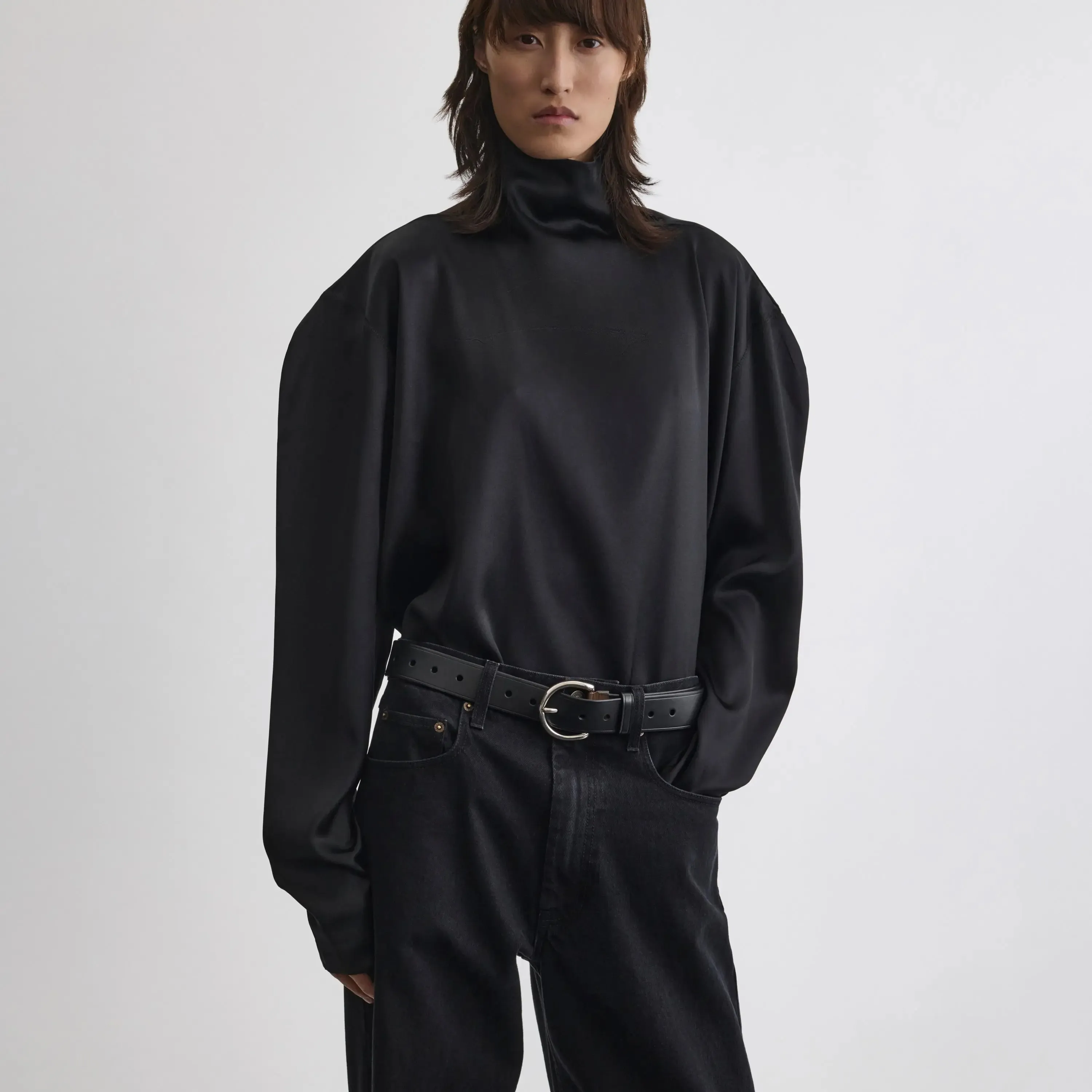 TIE BACK TOP | black silk satin