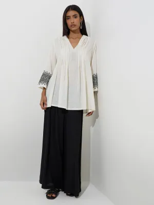 Utsa Off-White Embroidered Cotton Kurti