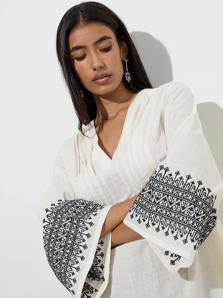 Utsa Off-White Embroidered Cotton Kurti