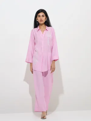 Vark Light Pink Floral Embellished Tunic with Pants Set
