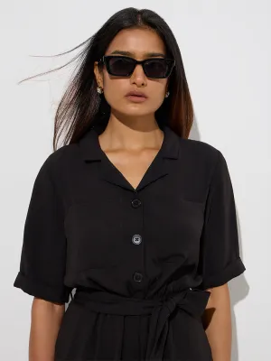 Wardrobe Black Solid Jumpsuit with Belt