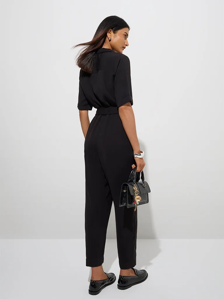 Wardrobe Black Solid Jumpsuit with Belt