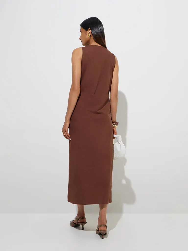 Wardrobe Brown Solid A-Line Dress