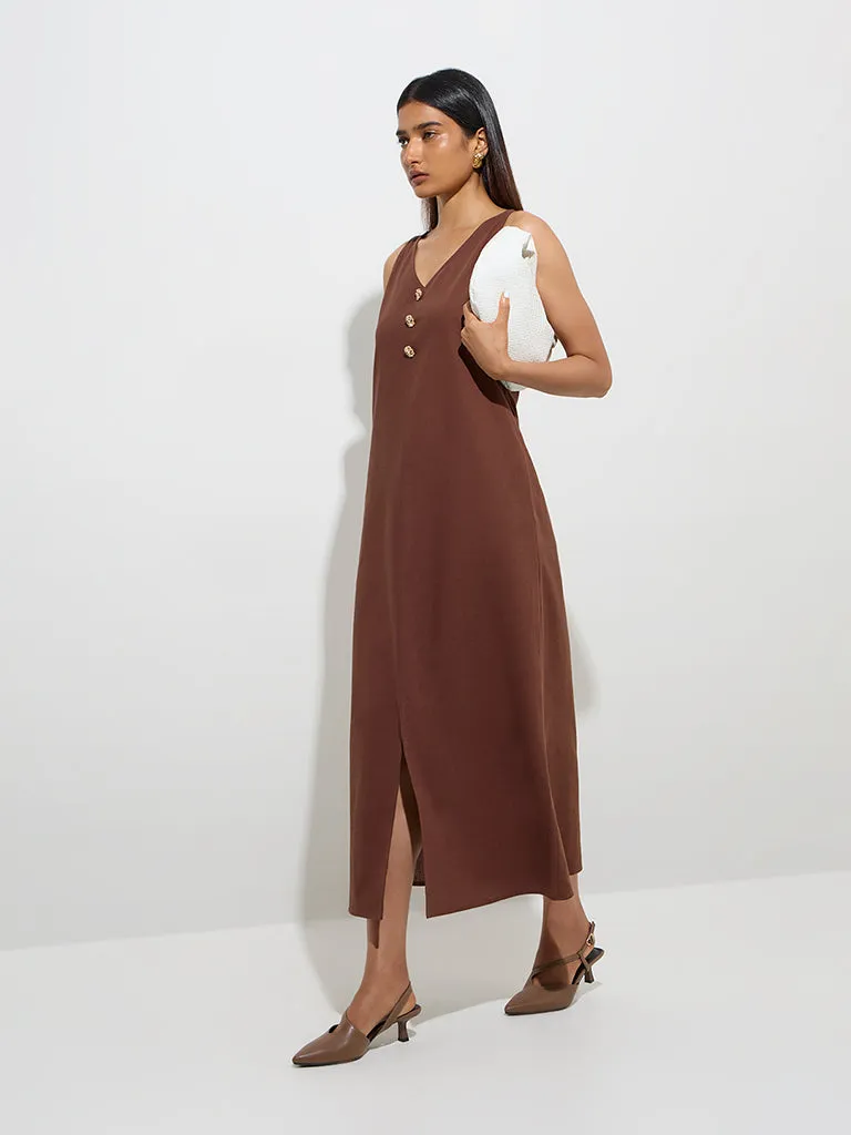 Wardrobe Brown Solid A-Line Dress