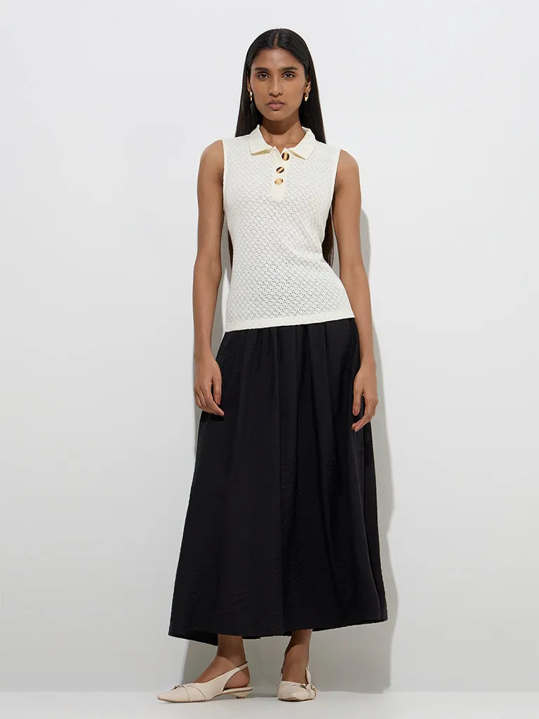 Wardrobe Ivory Knit-Textured Cotton-Blend Top