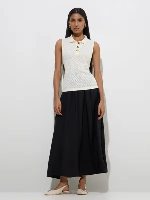 Wardrobe Ivory Knit-Textured Cotton-Blend Top