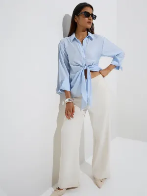 Wardrobe Light Blue Tie-Up Detailed Blouse