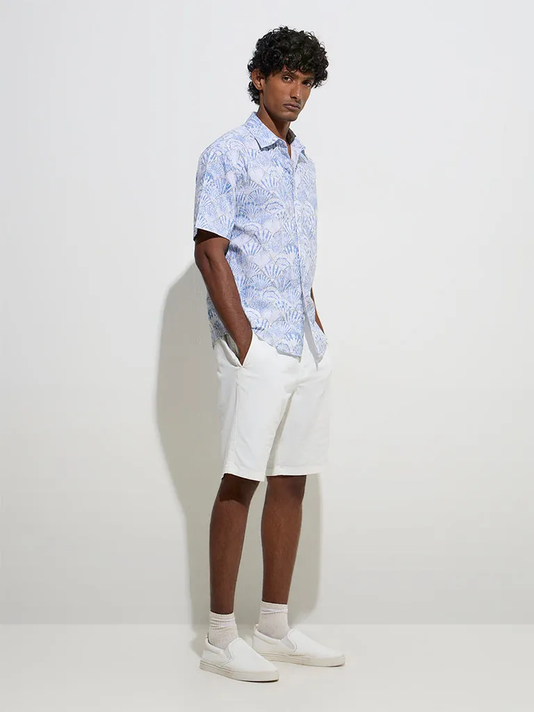 WES Casuals Blue Shell Pattern Relaxed-Fit Cotton Shirt