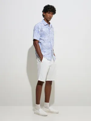 WES Casuals Blue Shell Pattern Relaxed-Fit Cotton Shirt