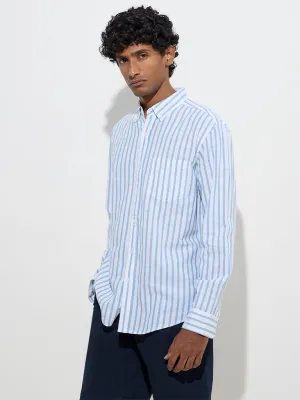 WES Casuals Light Blue Striped Relaxed-Fit Cotton-Blend Shirt