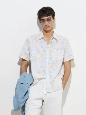WES Casuals Off-White Botanical Relaxed-Fit Cotton Shirt