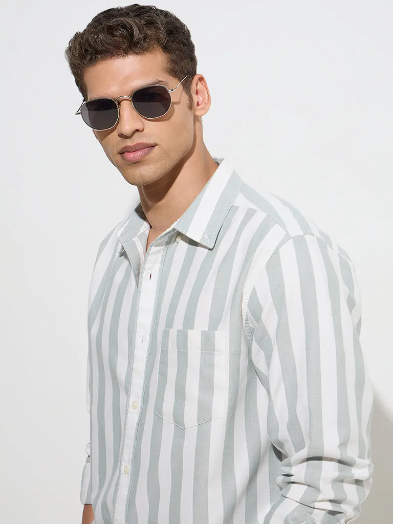 WES Casuals Sage Striped Relaxed-Fit Cotton Shirt