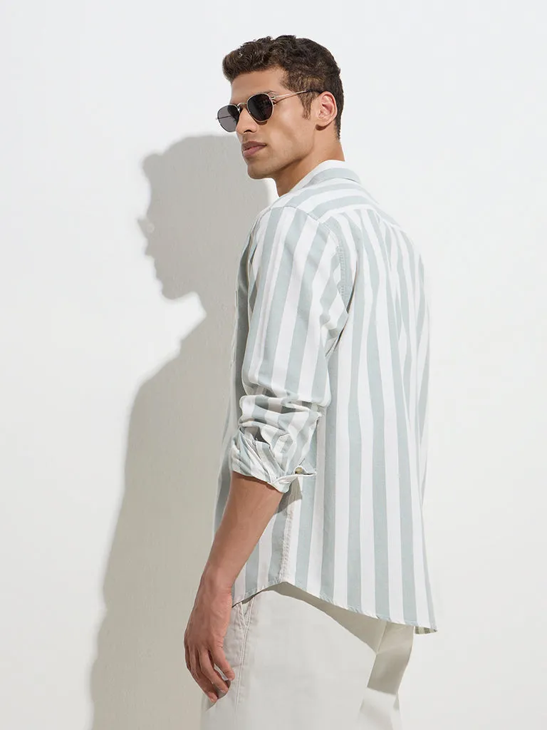 WES Casuals Sage Striped Relaxed-Fit Cotton Shirt