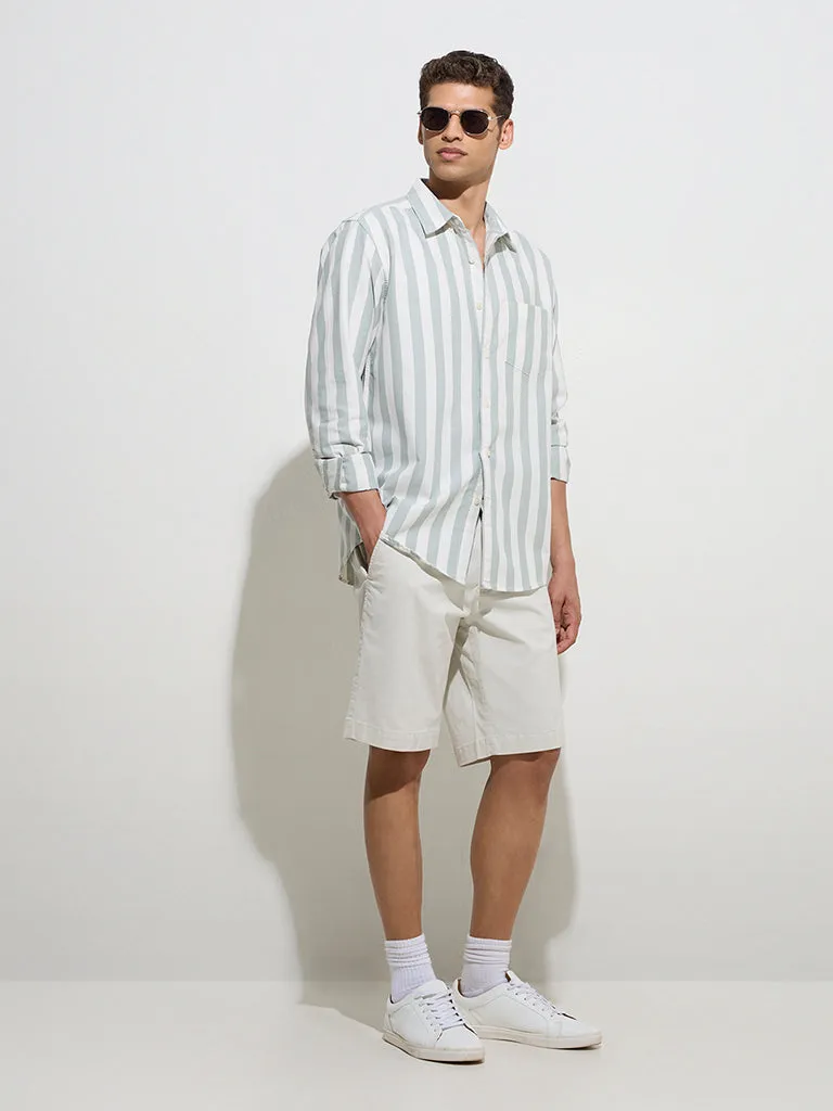 WES Casuals Sage Striped Relaxed-Fit Cotton Shirt