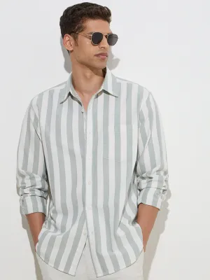 WES Casuals Sage Striped Relaxed-Fit Cotton Shirt