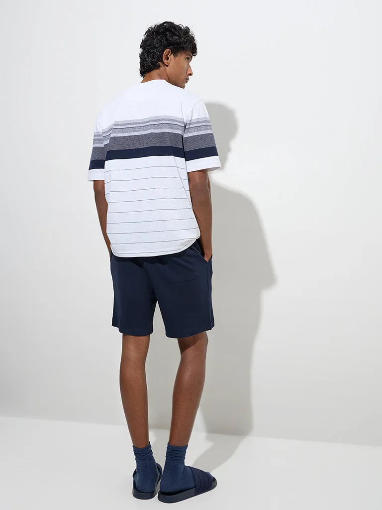 WES Lounge Navy Relaxed-Fit Mid-Rise Cotton-Blend Shorts