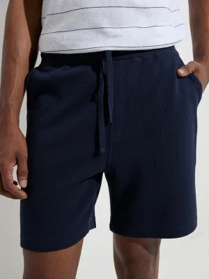 WES Lounge Navy Relaxed-Fit Mid-Rise Cotton-Blend Shorts