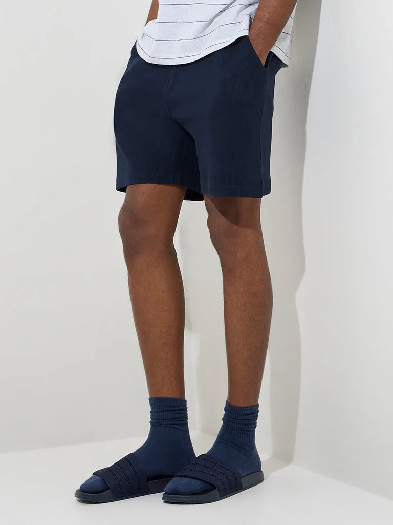 WES Lounge Navy Relaxed-Fit Mid-Rise Cotton-Blend Shorts