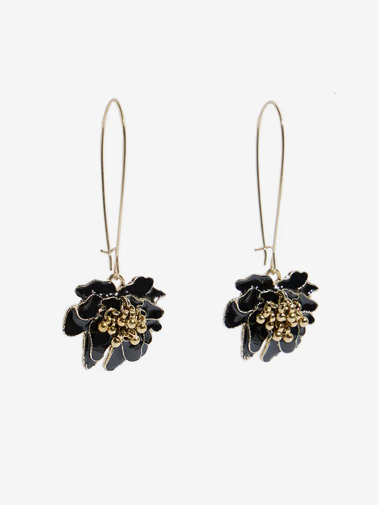 Westside Accessories Black Floral Fish Hook Earrings