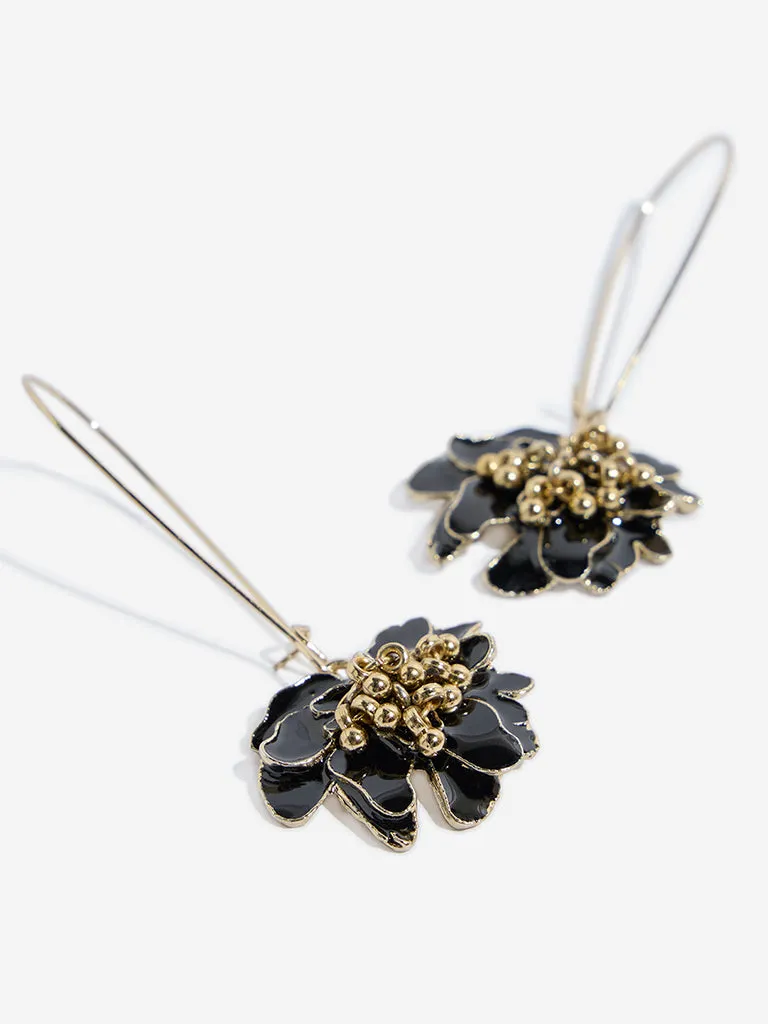 Westside Accessories Black Floral Fish Hook Earrings