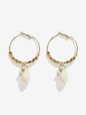 Westside Accessories Gold & White Seashells and Agate Hoop Earrings