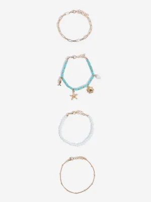 Westside Accessories Gold Pearls and Agate Bracelet Set - Pack of 4