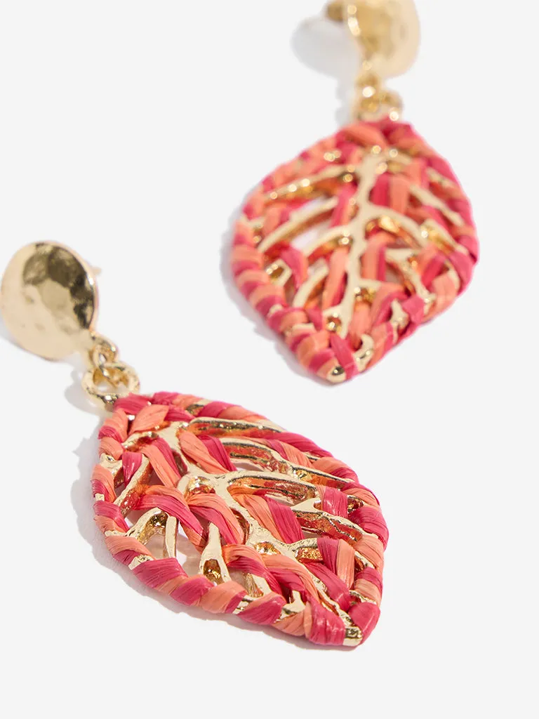 Westside Accessories Red Threadwork Leaf Earrings