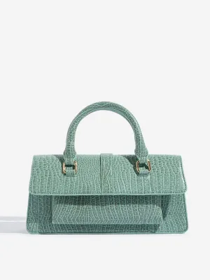 Westside Green Textured Elongated Handbag with Belt