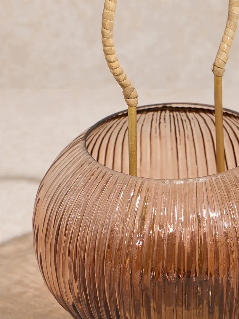 Westside Home Brown Ribbed Textured Candle Holder