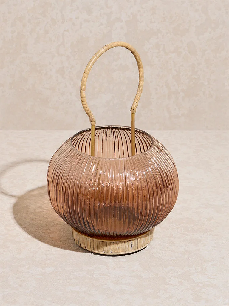 Westside Home Brown Ribbed Textured Candle Holder