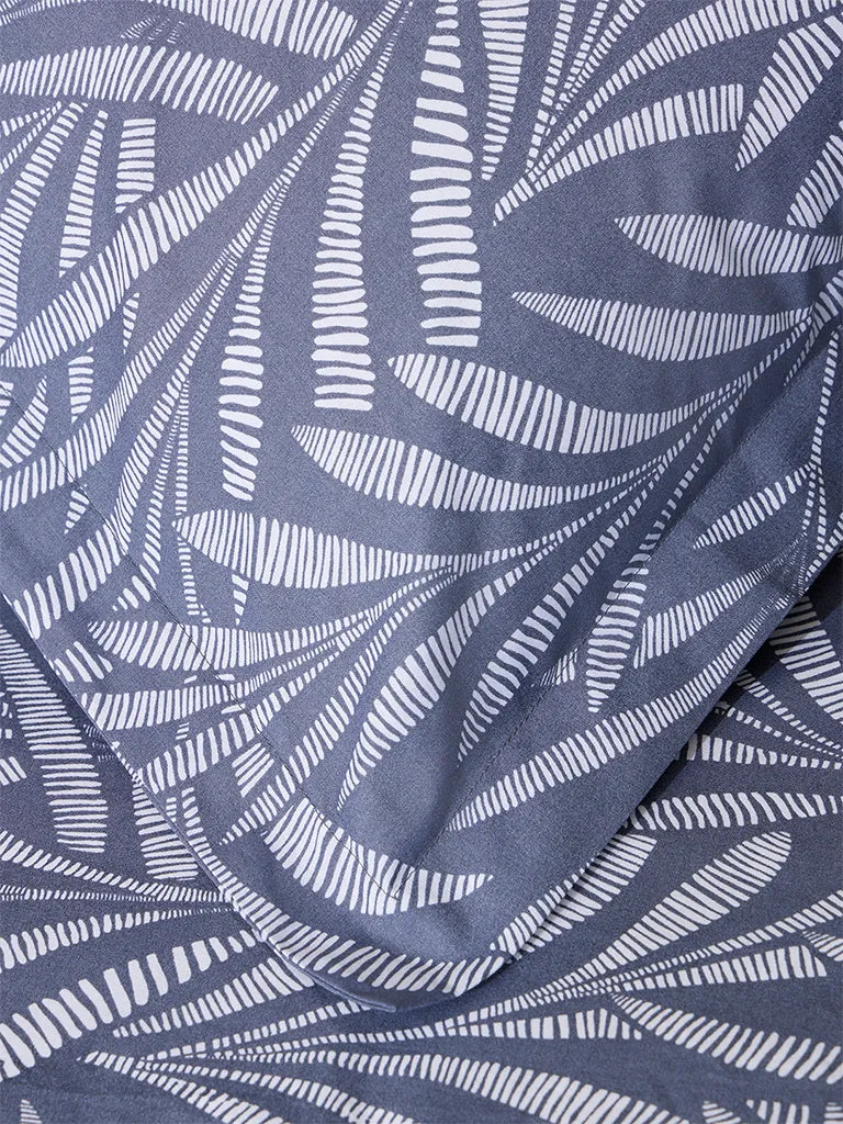 Westside Home Dusty Blue Foliage Printed Queen Bed Fitted Sheet and Pillowcase Set