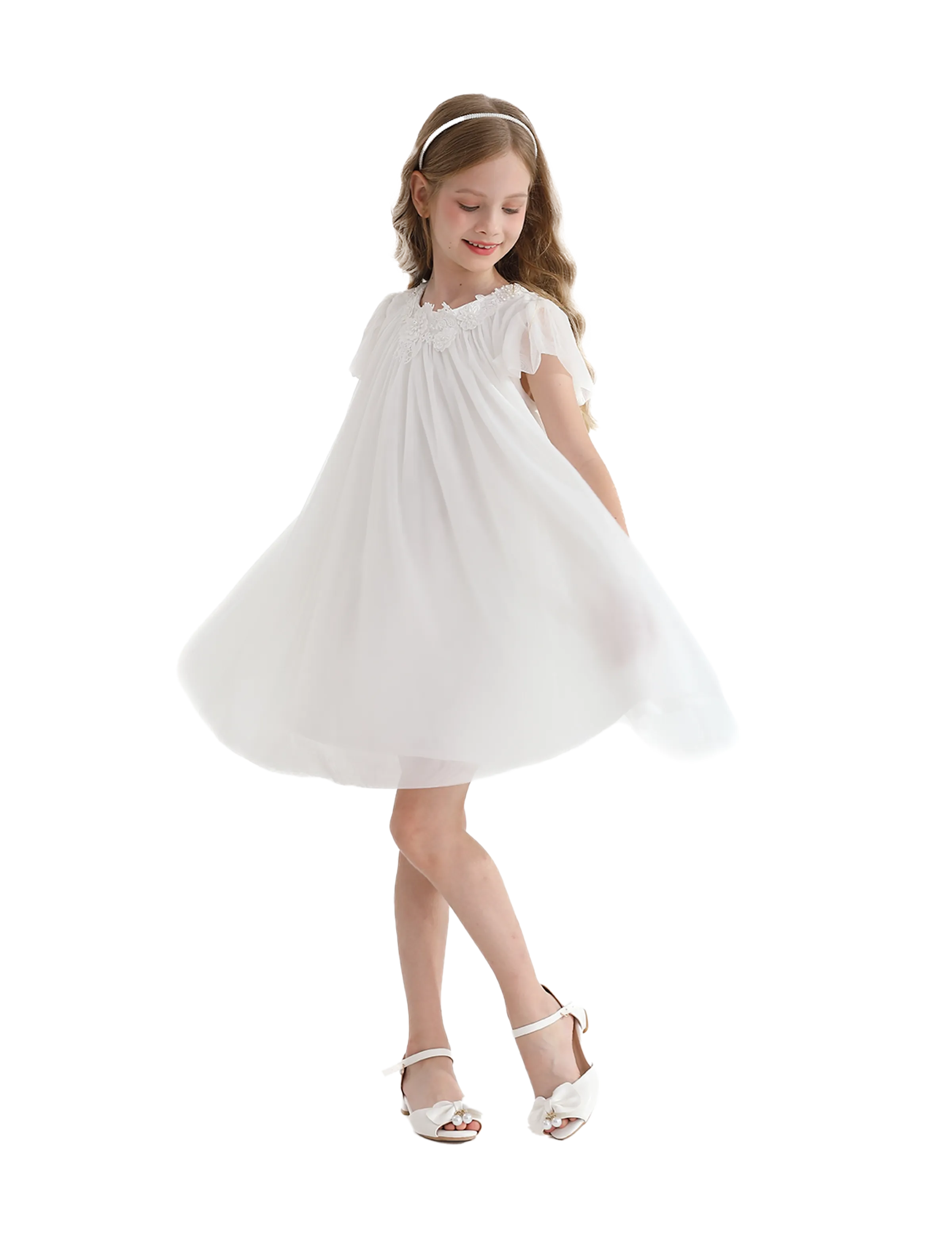 White Flower Accent Constance Dress
