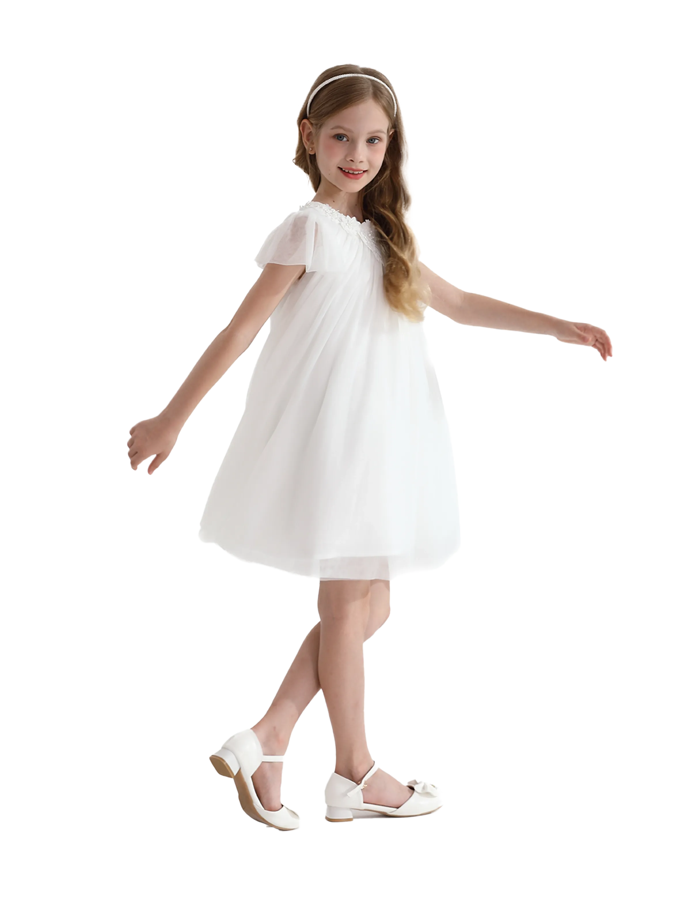 White Flower Accent Constance Dress