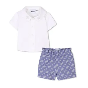 White Shirt & Indigo Shorts Set