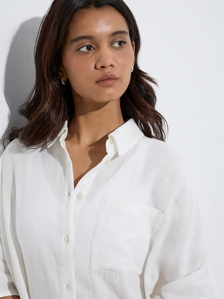 Wunderlove White Crinkle-Textured Cotton Beach Shirt