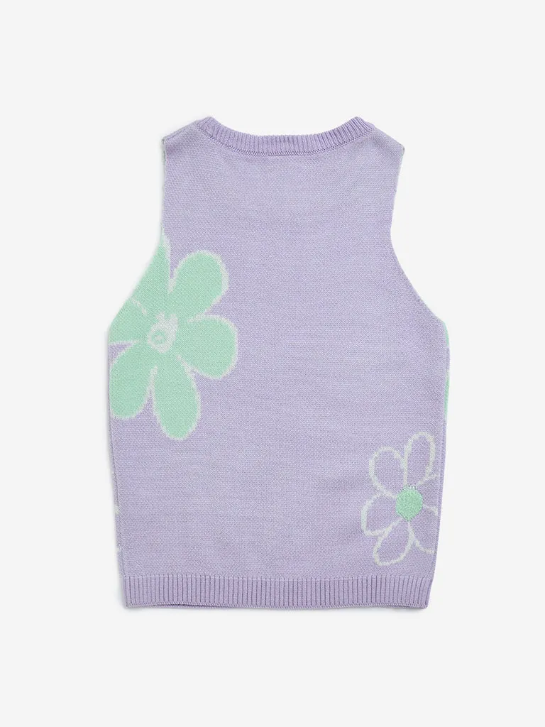 Y&F Kids Lilac Floral Design Knitted Top
