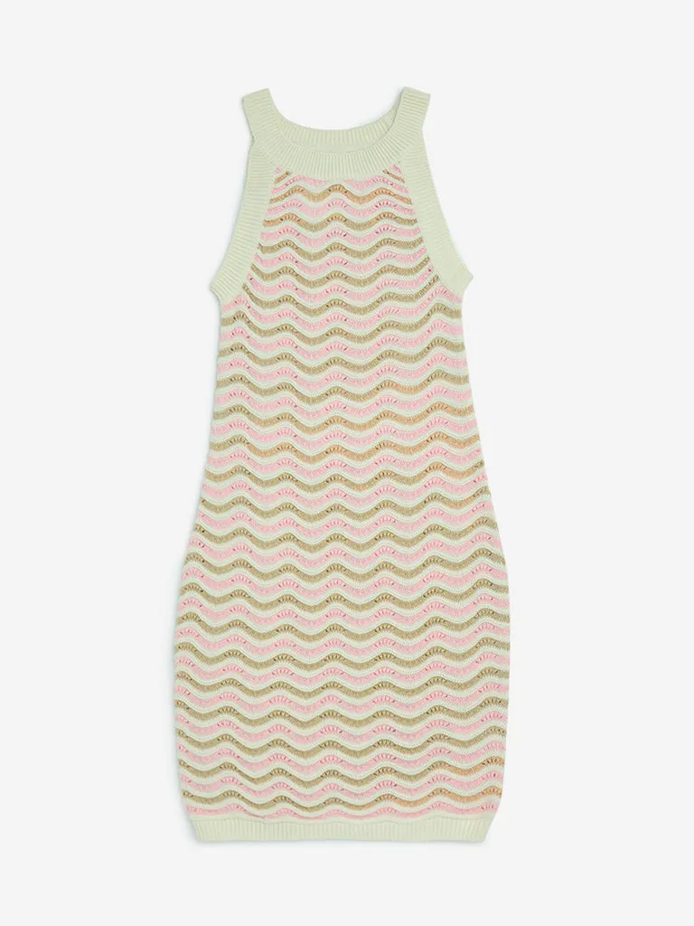 Y&F Kids Pink Knit-Textured Cotton Bodycon Dress