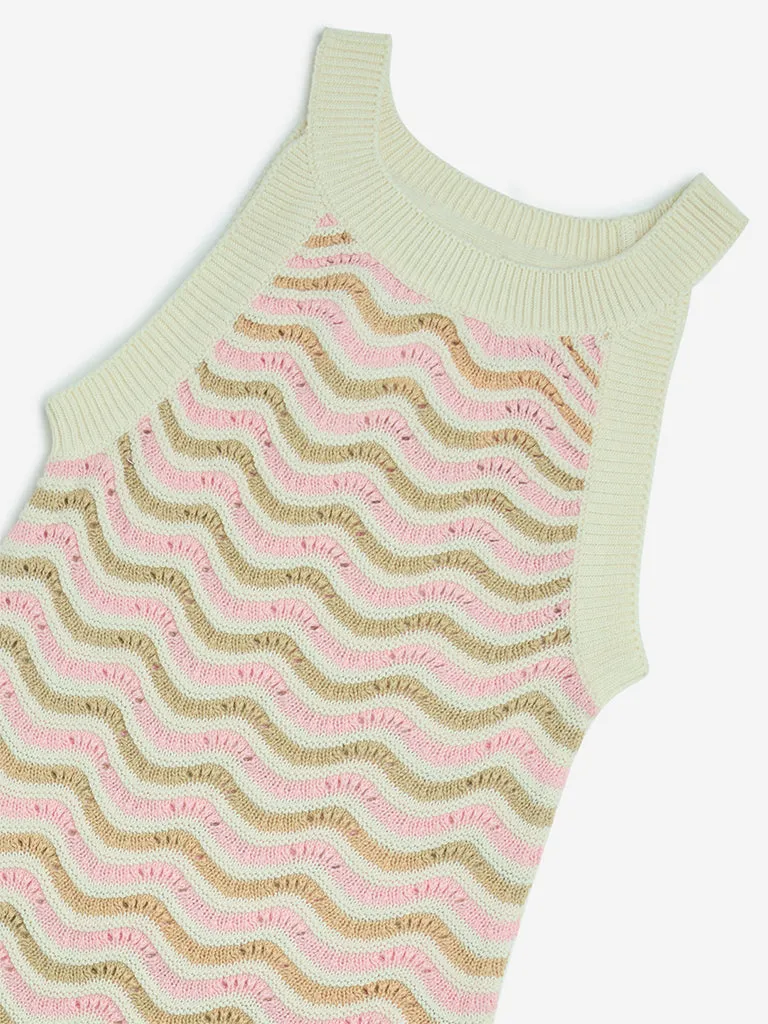Y&F Kids Pink Knit-Textured Cotton Bodycon Dress