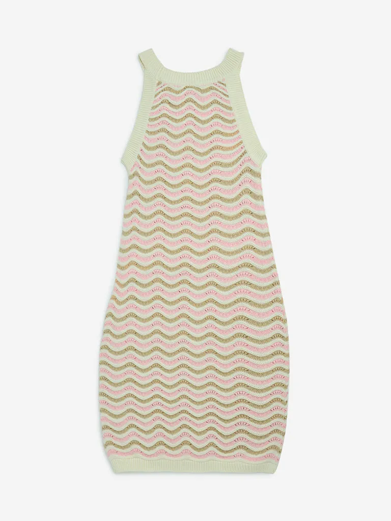 Y&F Kids Pink Knit-Textured Cotton Bodycon Dress