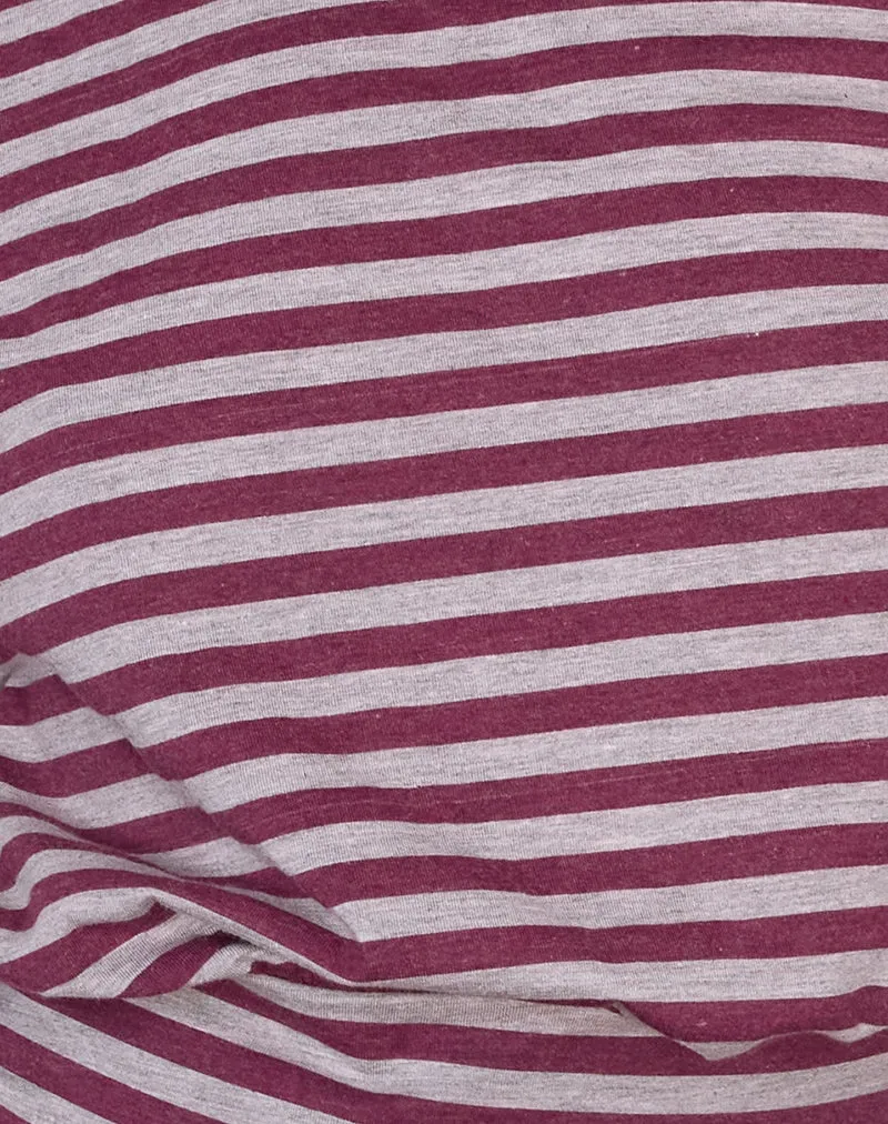 Zahir Long Sleeve Top in Burgundy and Grey Stripe